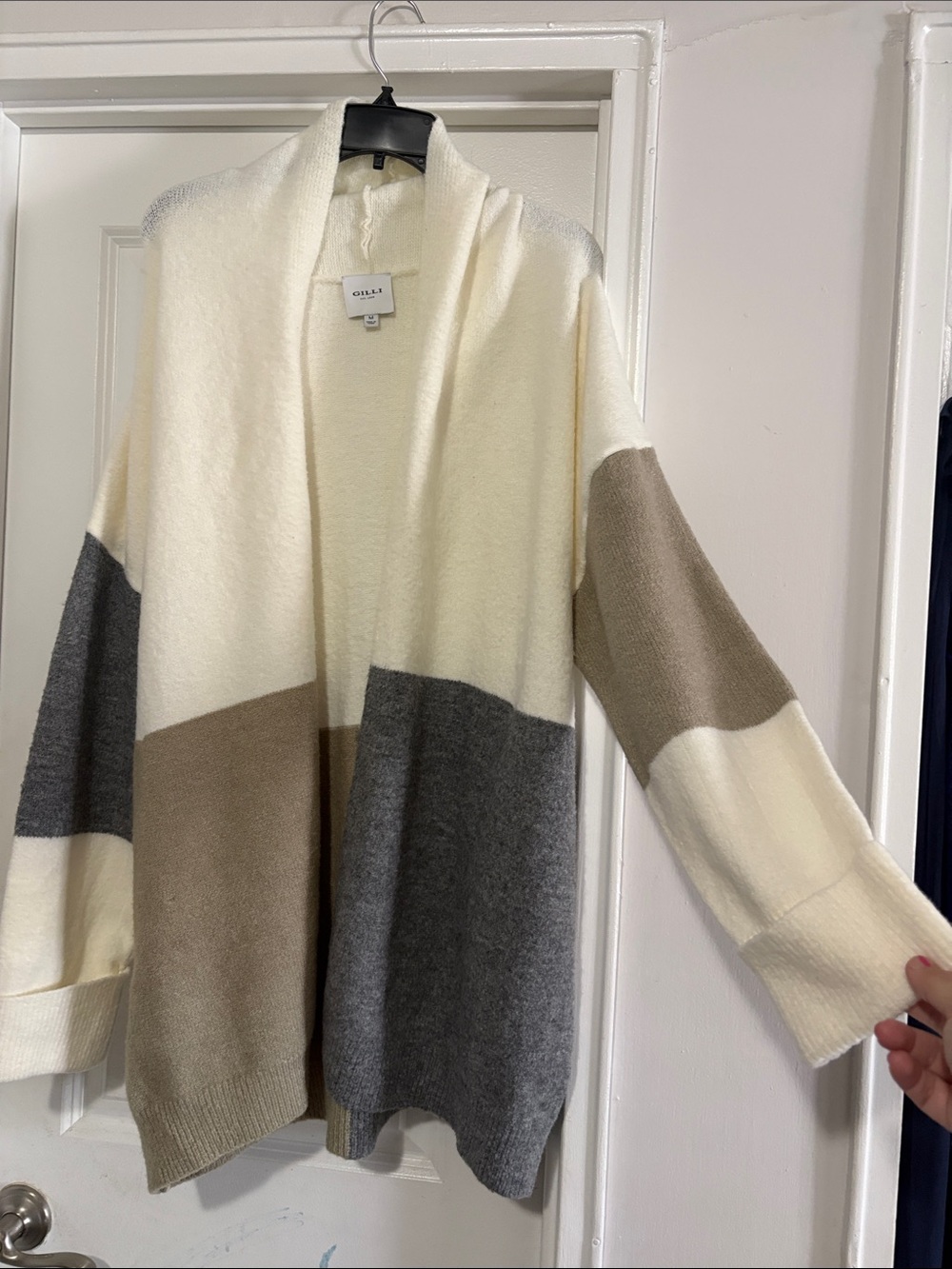 🔥NWOT Colorblock Open-Front Cardigan - Cream, Gray, Brown Tan